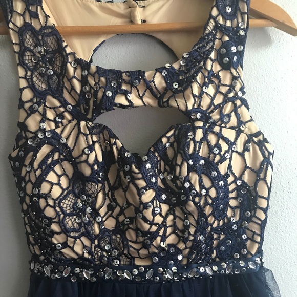 Formal navy blue sequin skater dress - Picture 3 of 5